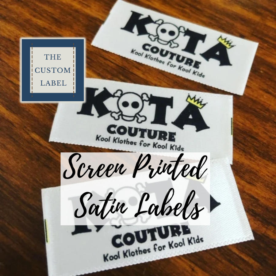 Satin Screen Printed Labels - White - Black