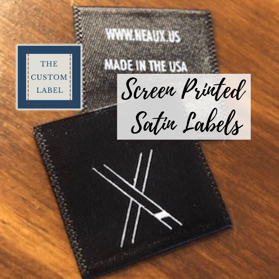 Satin Screen Printed Labels - White - Black