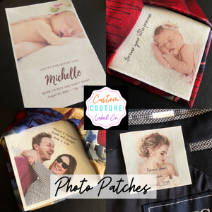 examples of photo patches by custom couture label company