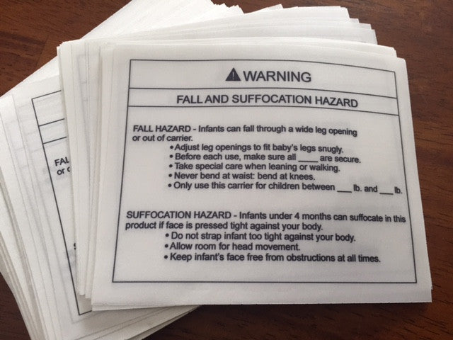 ASTM Warning Labels, Soft Infant Carrier Labels, Sling Warning Labels ...