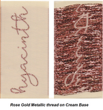 Example of Rose gold metallic thread - front and back of woven label