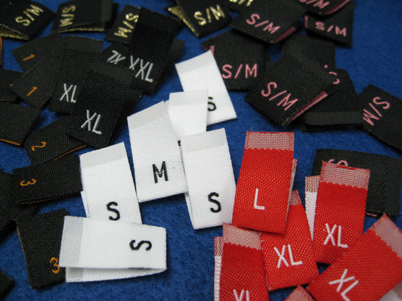 Woven Size Labels - Sew On - Quantity of 50 of One Size - Custom Couture Label Company